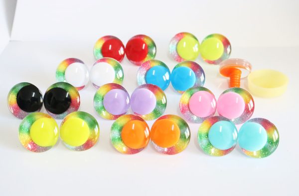 Mixed 10pupil with Rainbow  disc 3D offcentre eyes clear toy eyes with sinker washer  25mm-30mm  option  for craft doll -R3-A - Image 3