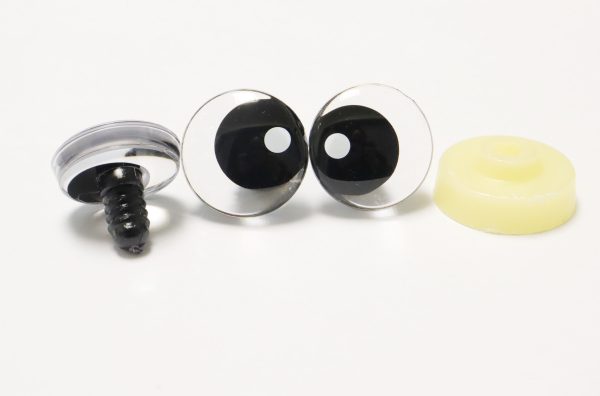 25mm clear 3D offcentre eyes with one white dot with sinker hard washer