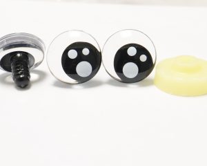 25mm clear 3D offcentre black pupil eyes with 3 white dot with sinker hard washer