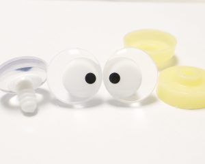 25mm clear 3D offcentre white pupil toy eyes with one black dot with sinker hard washer