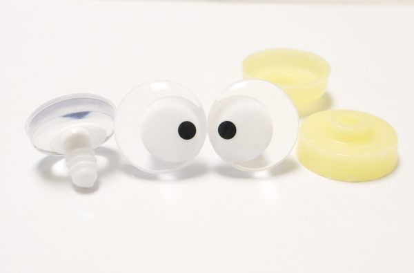 25mm clear 3D offcentre white pupil toy eyes with one black  dot with sinker hard washer