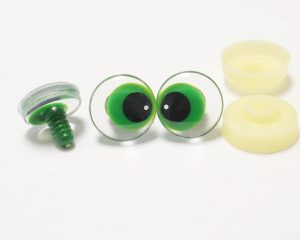 25mm clear 3D offcentre green pupil toy eyes with one black white dot with sinker hard washer
