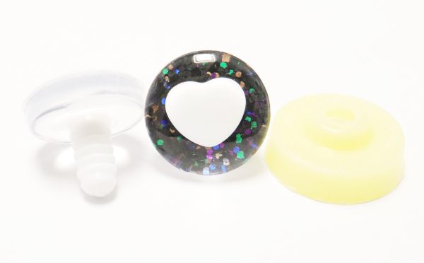 HS12- black color disc 25mm 3D heart white pupil  toy safety  eyes with sinker washer for diy craft doll findings
