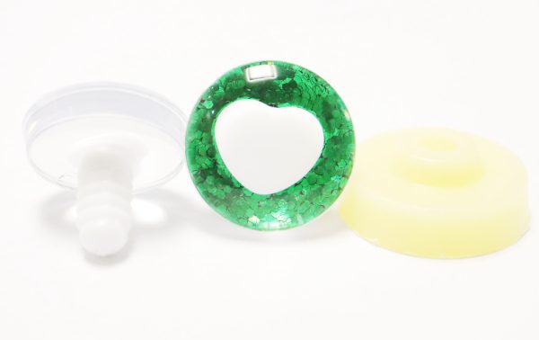 HS12- green color disc 25mm 3D heart white pupil  toy safety  eyes with sinker washer for diy craft doll findings