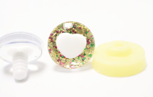 HS12- gold color disc 25mm 3D heart white pupil  toy safety  eyes with sinker washer for diy craft doll findings