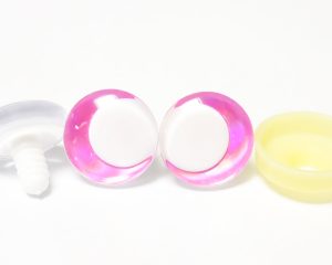 D12-Pink disc 3D offcentre eyes white pupil clear toy eyes with sinker washer  14mm-35mm option  for craft doll