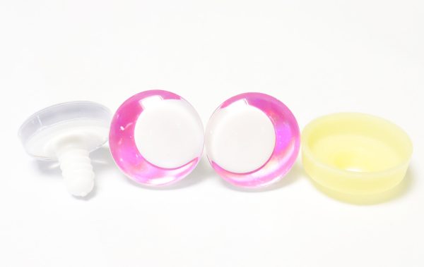 D12-Pink disc 3D offcentre eyes white pupil clear toy eyes with sinker washer  14mm-35mm option  for craft doll
