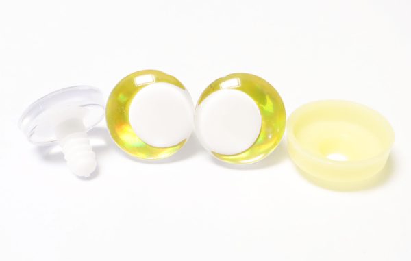 D12-Gold disc 3D offcentre eyes white pupil clear toy eyes with sinker washer  14mm-35mm option  for craft doll