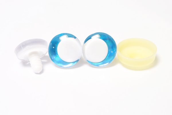 D12-Blue disc 3D offcentre eyes white pupil clear toy eyes with sinker washer  14mm-35mm option  for craft doll