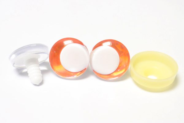 D12-Orange disc 3D offcentre eyes white pupil clear toy eyes with sinker washer  14mm-35mm option  for craft doll