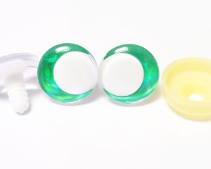 D12-Green disc 3D offcentre eyes white pupil clear toy eyes with sinker washer  14mm-35mm option  for craft doll