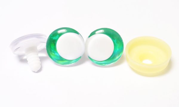 D12-Green disc 3D offcentre eyes white pupil clear toy eyes with sinker washer  14mm-35mm option  for craft doll