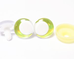 D12-Yellow green disc 3D offcentre eyes white pupil clear toy eyes with sinker washer  14mm-35mm option  for craft doll