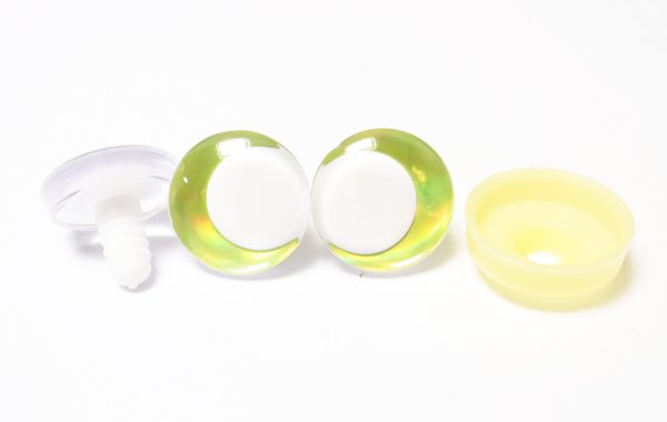 D12-Yellow green disc 3D offcentre eyes white pupil clear toy eyes with sinker washer  14mm-35mm option  for craft doll