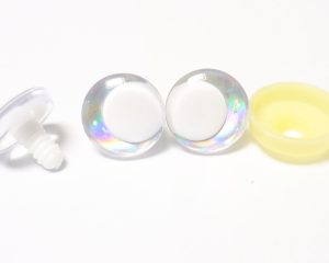 D12-Silver disc 3D offcentre eyes white pupil clear toy eyes with sinker washer  14mm-35mm option  for craft doll