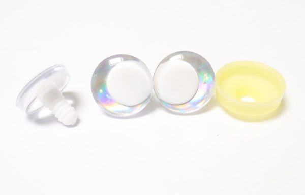D12-Silver disc 3D offcentre eyes white pupil clear toy eyes with sinker washer  14mm-35mm option  for craft doll