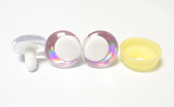 D12-Light pink disc 3D offcentre eyes white pupil clear toy eyes with sinker washer  14mm-35mm option  for craft doll