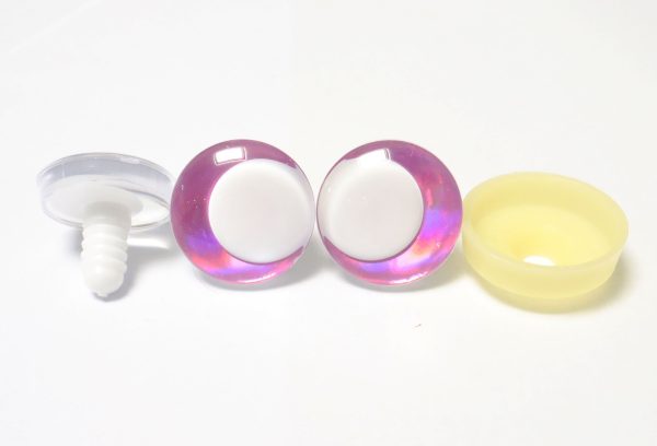 D12-Dark pink disc 3D offcentre eyes white pupil clear toy eyes with sinker washer  14mm-35mm option  for craft doll