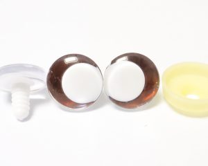 D12-Brown disc 3D offcentre eyes white pupil clear toy eyes with sinker washer  14mm-35mm option  for craft doll
