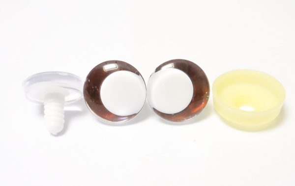 D12-Brown disc 3D offcentre eyes white pupil clear toy eyes with sinker washer  14mm-35mm option  for craft doll