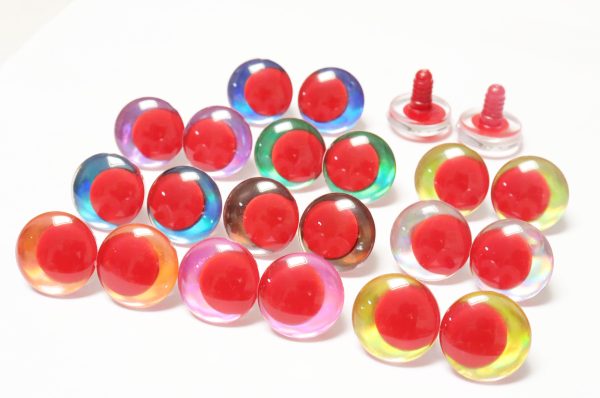 D12-mixed color disc 3D offcentre eyes red pupil clear toy eyes with sinker washer  14mm-35mm option  for craft doll - Image 2