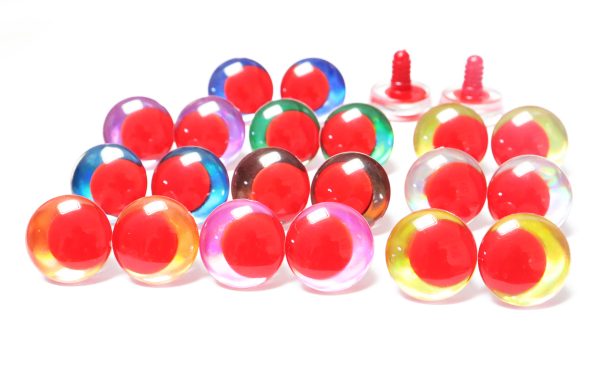 D12-mixed color disc 3D offcentre eyes red pupil clear toy eyes with sinker washer  14mm-35mm option  for craft doll