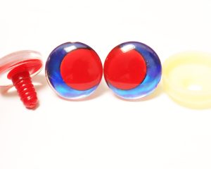 D12- dark blue disc 3D offcentre eyes red pupil clear toy eyes with sinker washer  14mm-35mm option  for craft doll