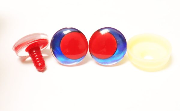 D12- dark blue disc 3D offcentre eyes red pupil clear toy eyes with sinker washer  14mm-35mm option  for craft doll
