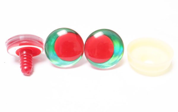 D12-green disc 3D offcentre eyes red pupil clear toy eyes with sinker washer  14mm-35mm option  for craft doll