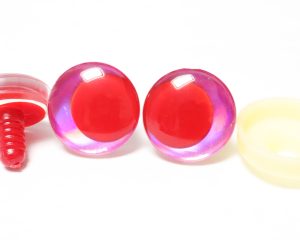 D12-dark pink disc 3D offcentre eyes red pupil clear toy eyes with sinker washer  14mm-35mm option  for craft doll