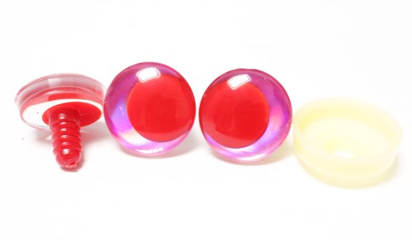 D12-dark pink disc 3D offcentre eyes red pupil clear toy eyes with sinker washer  14mm-35mm option  for craft doll