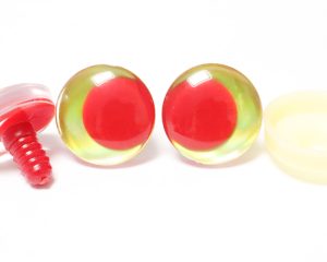 D12-yellow green disc 3D offcentre eyes red pupil clear toy eyes with sinker washer  14mm-35mm option  for craft doll