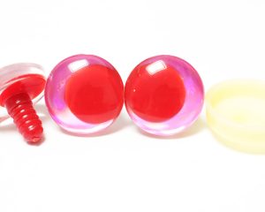 D12-pink disc 3D offcentre eyes red pupil clear toy eyes with sinker washer  14mm-35mm option  for craft doll