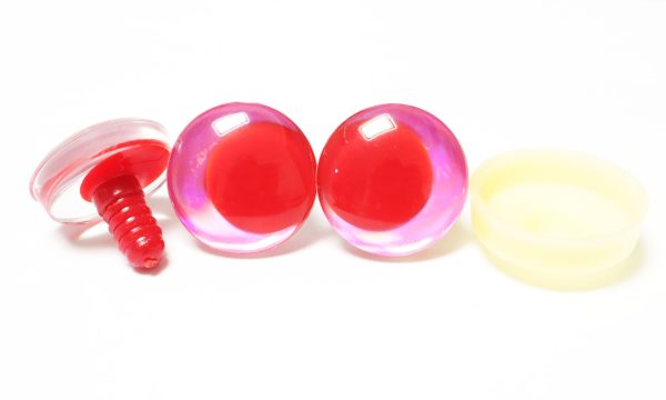 D12-pink disc 3D offcentre eyes red pupil clear toy eyes with sinker washer  14mm-35mm option  for craft doll