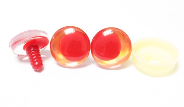 D12-orange disc 3D offcentre eyes red pupil clear toy eyes with sinker washer  14mm-35mm option  for craft doll