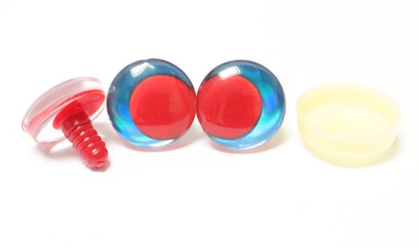 D12-blue disc 3D offcentre eyes red pupil clear toy eyes with sinker washer  14mm-35mm option  for craft doll
