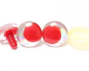 D12-silver disc 3D offcentre eyes red pupil clear toy eyes with sinker washer  14mm-35mm option  for craft doll
