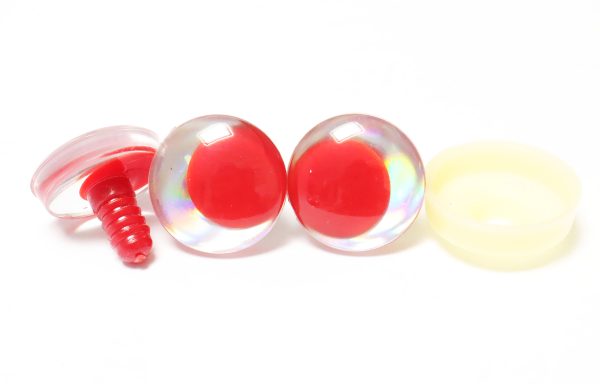 D12-silver disc 3D offcentre eyes red pupil clear toy eyes with sinker washer  14mm-35mm option  for craft doll