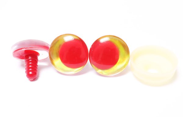 D12-gold disc 3D offcentre eyes red pupil clear toy eyes with sinker washer  14mm-35mm option  for craft doll
