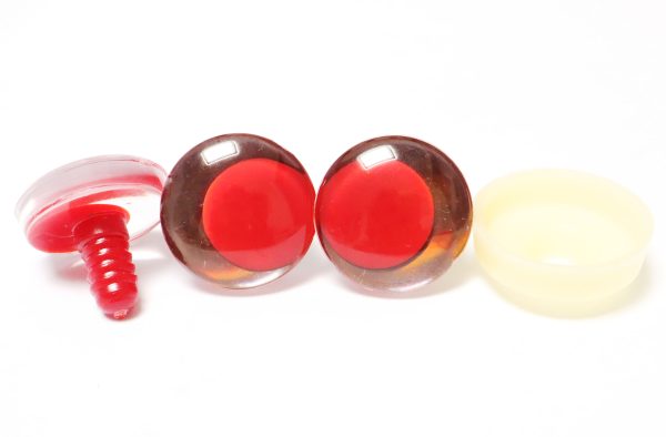 D12-brown disc 3D offcentre eyes red pupil clear toy eyes with sinker washer  14mm-35mm option  for craft doll
