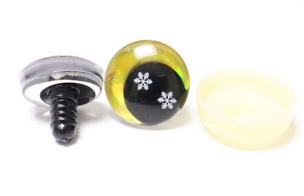 D12-gold  disc 3D offcentre eyes black  pupil with snow toy eyes with hard  washer  option  for craft doll 18mm-20mm-25mm