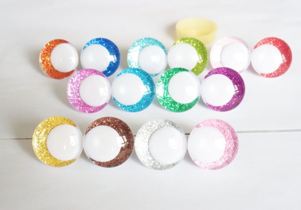 N19-mixed color 3D offcentre eyes white pupil clear toy eyes with sinker washer 14mm-35mm option  for craft doll
