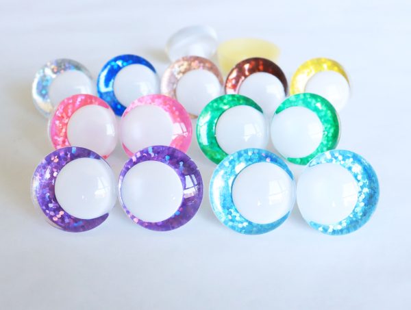 B11-mixed color 3D offcentre eyes white pupil clear toy eyes with sinker washer 14mm-35mm option  for craft doll