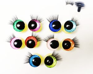 10colors-MIXED COLOR 3D offcentre eyes black pupil clear toy eyes with eyelash tray with sinker washer 12mm-40mm option for craft doll