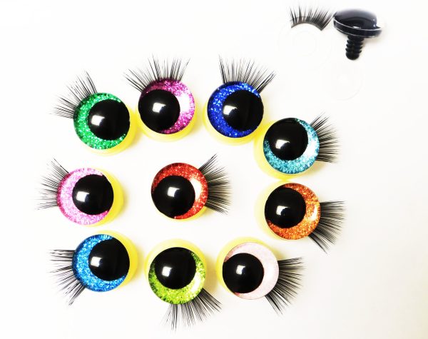 10colors-MIXED COLOR 3D offcentre eyes black pupil clear toy eyes with eyelash tray with sinker washer 12mm-40mm option  for craft doll - Image 3