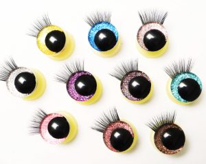 N10-MIXED COLOR 3D offcentre eyes black pupil clear toy eyes with eyelash tray with sinker washer 12mm-40mm option for craft doll