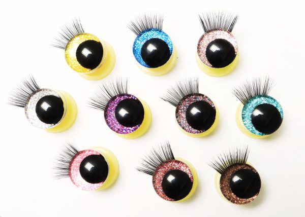 N10-MIXED COLOR 3D offcentre eyes black pupil clear toy eyes with eyelash tray with sinker washer 12mm-40mm option  for craft doll
