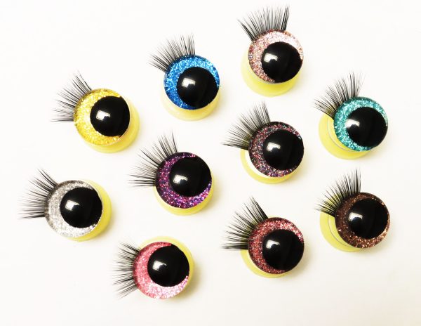 N10-MIXED COLOR 3D offcentre eyes black pupil clear toy eyes with eyelash tray with sinker washer 12mm-40mm option  for craft doll - Image 2