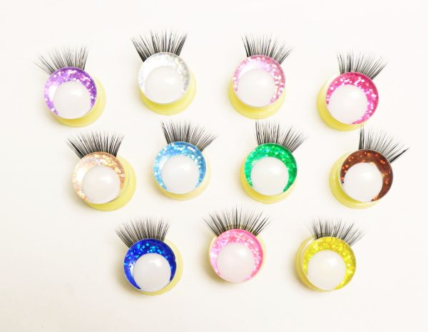 B11-MIXED COLOR 3D offcentre eyes white pupil clear toy eyes with eyelash tray with sinker washer 14mm-35mm option  for craft doll - Image 2