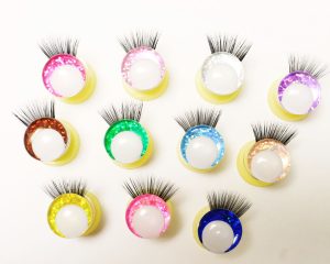 B11-MIXED COLOR 3D offcentre eyes white pupil clear toy eyes with eyelash tray with sinker washer 14mm-35mm option for craft doll